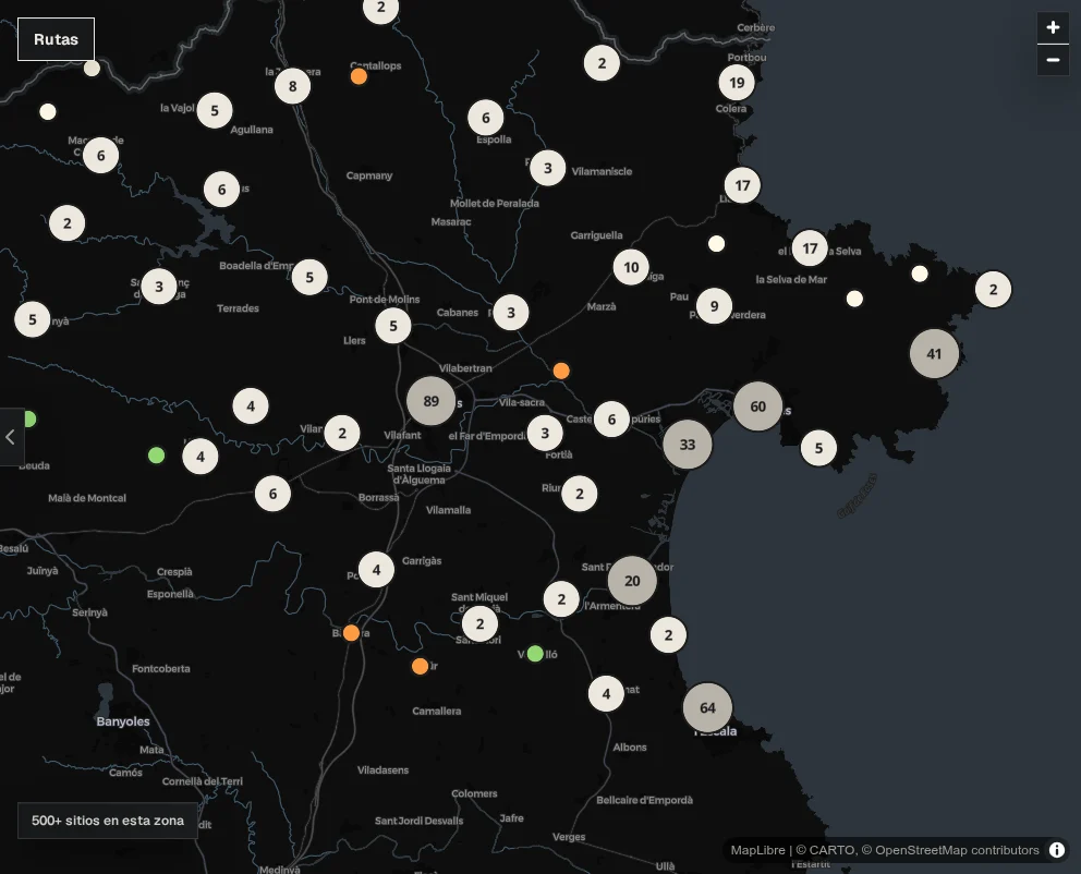 Vista del mapa de InfoMapa.cat amb llocs de l’Empordà