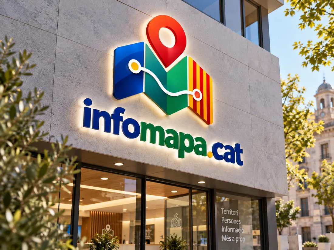 El rètol d’InfoMapa.cat a la façana d’un local